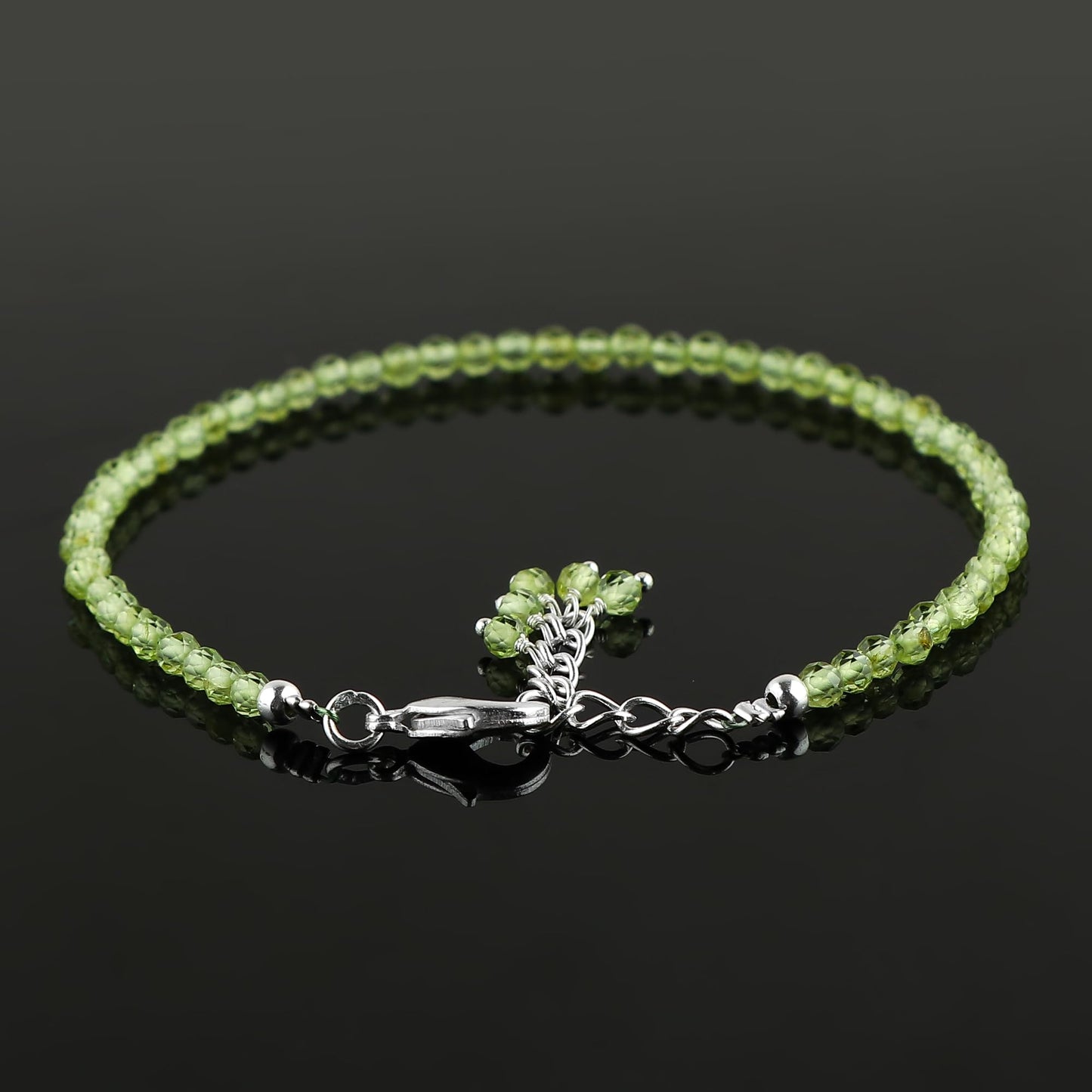 CRYSTALINES High Grade Natural Peridot Gemstone Bracelet, Handmade Beaded Jewelry, August Birthstone, Healing Crystals, Silver Adjustable Chain, Christmas Gift for Women, Size-8inch