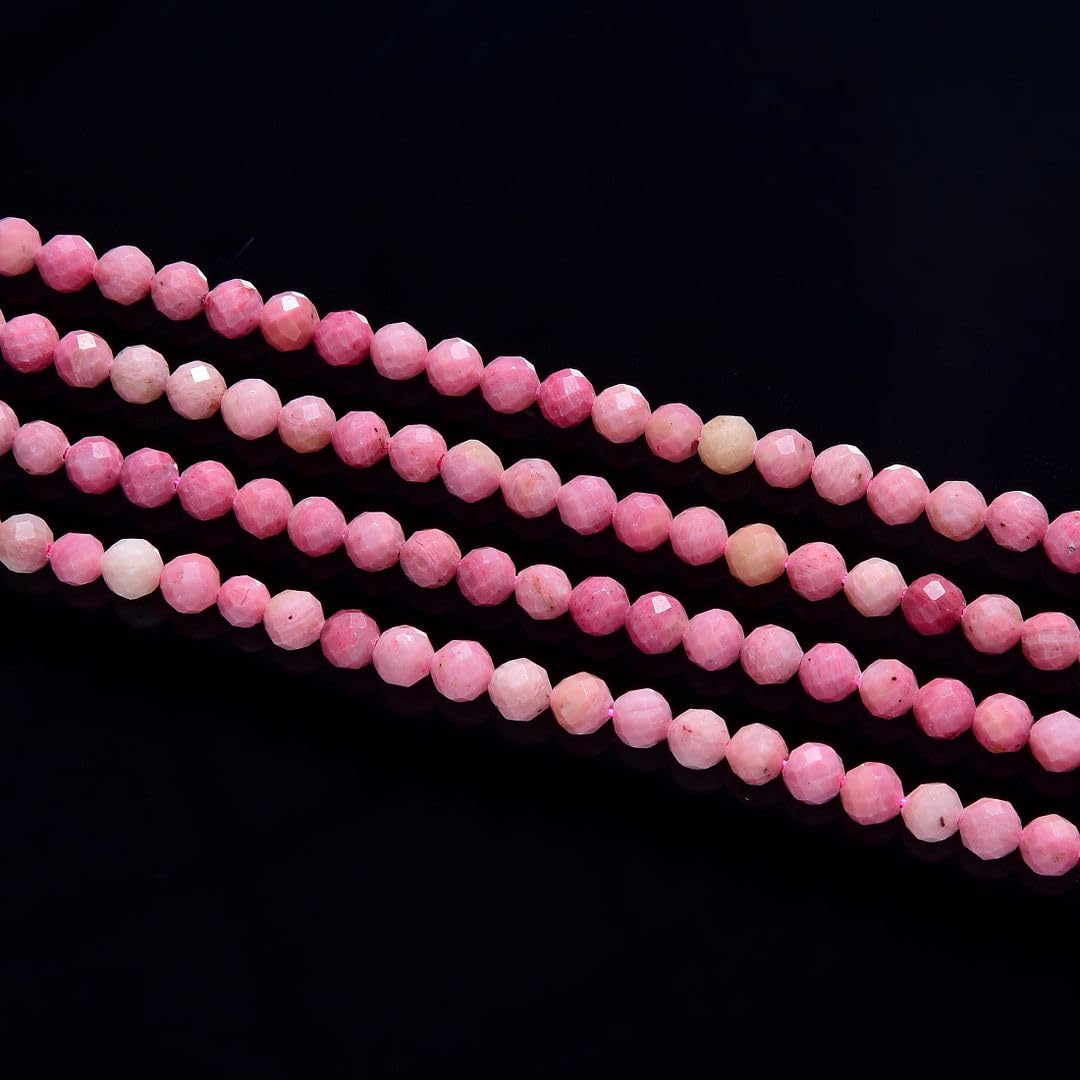 Adabele 15 Inch Natural Pink Rhodochrosite Healing Gemstone 3mm (0.12 Inch) Tiny Small Faceted Round Loose Beads Stone Spacer (120-130pcs) for Craft Jewelry Making GK3-13