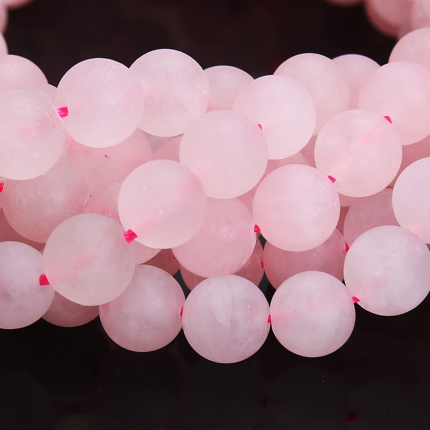 Natural Matte Pink Quartz Beads, 8MM Round Frosted Unpolished Loose Gemstone Beads for Bracelet Necklace Jewelry Making, Energy Stone Healing Power with Stretch Beading Cord