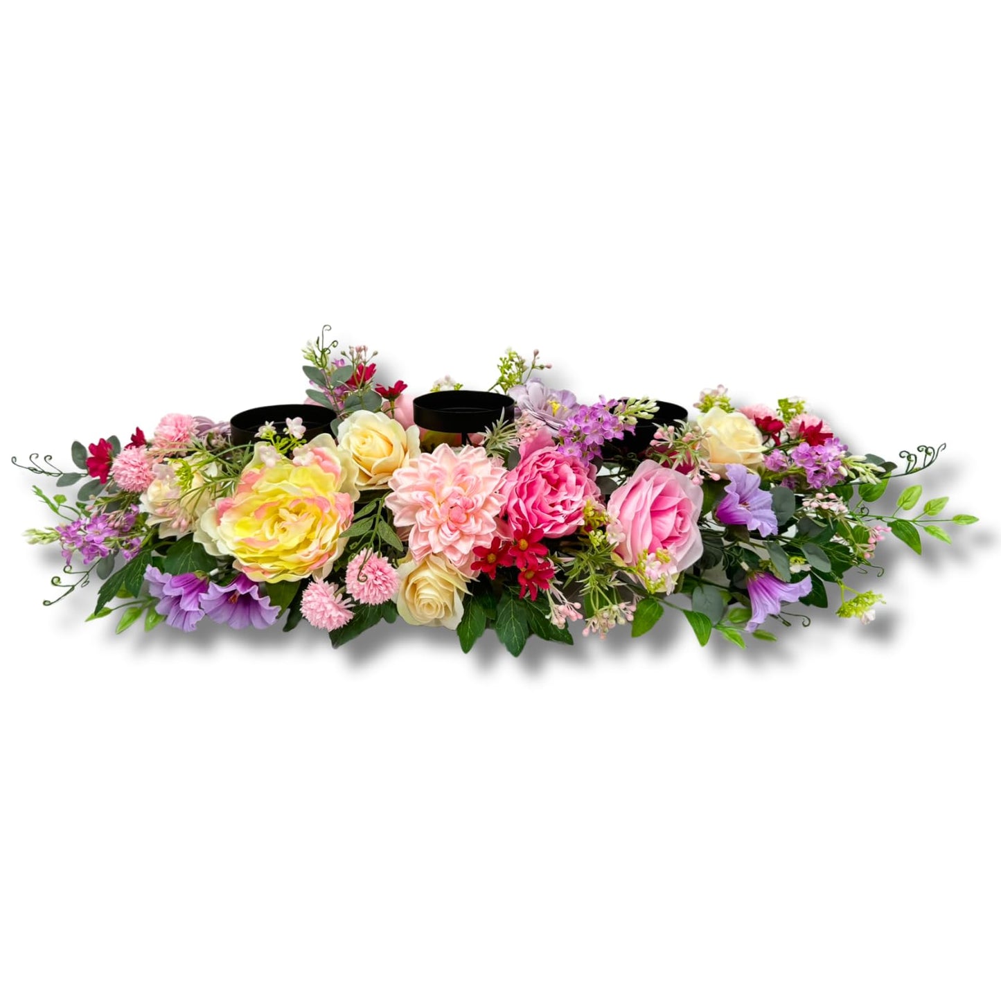 Svndlyn Candle Holder Centerpiece for Table Artificial Peonies Flowers,Rose Flowers and Morning Glory for Wedding Party Table Centerpieces Mixed Flowers Floral Arrangement Home Kitchen Decor