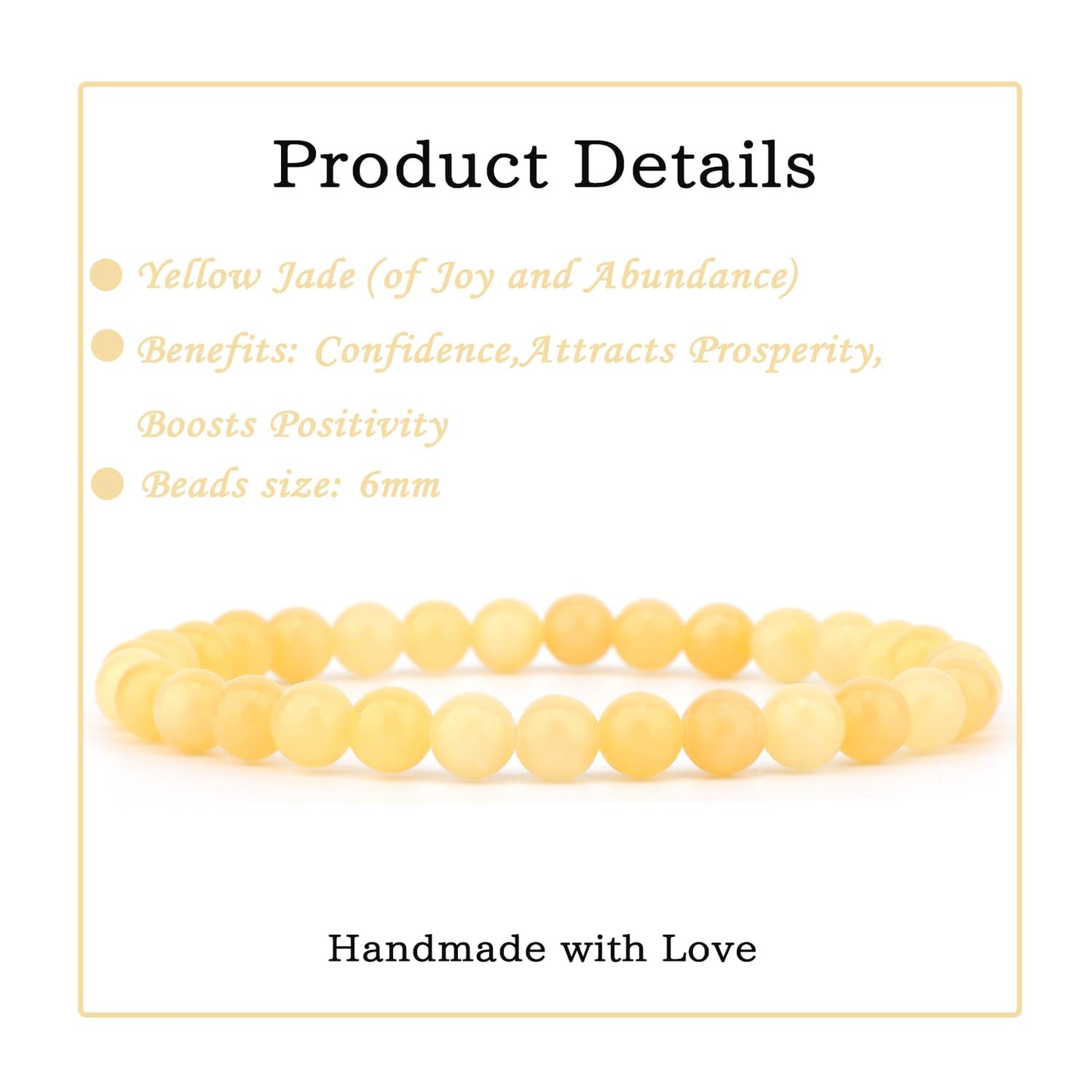 Bymitel 6mm Yellow Jade - Handmade Reiki Gemstone Stretch Bracelet, Natural Beauty & Spiritual Essence, Crystal Healing for Unisex Adults