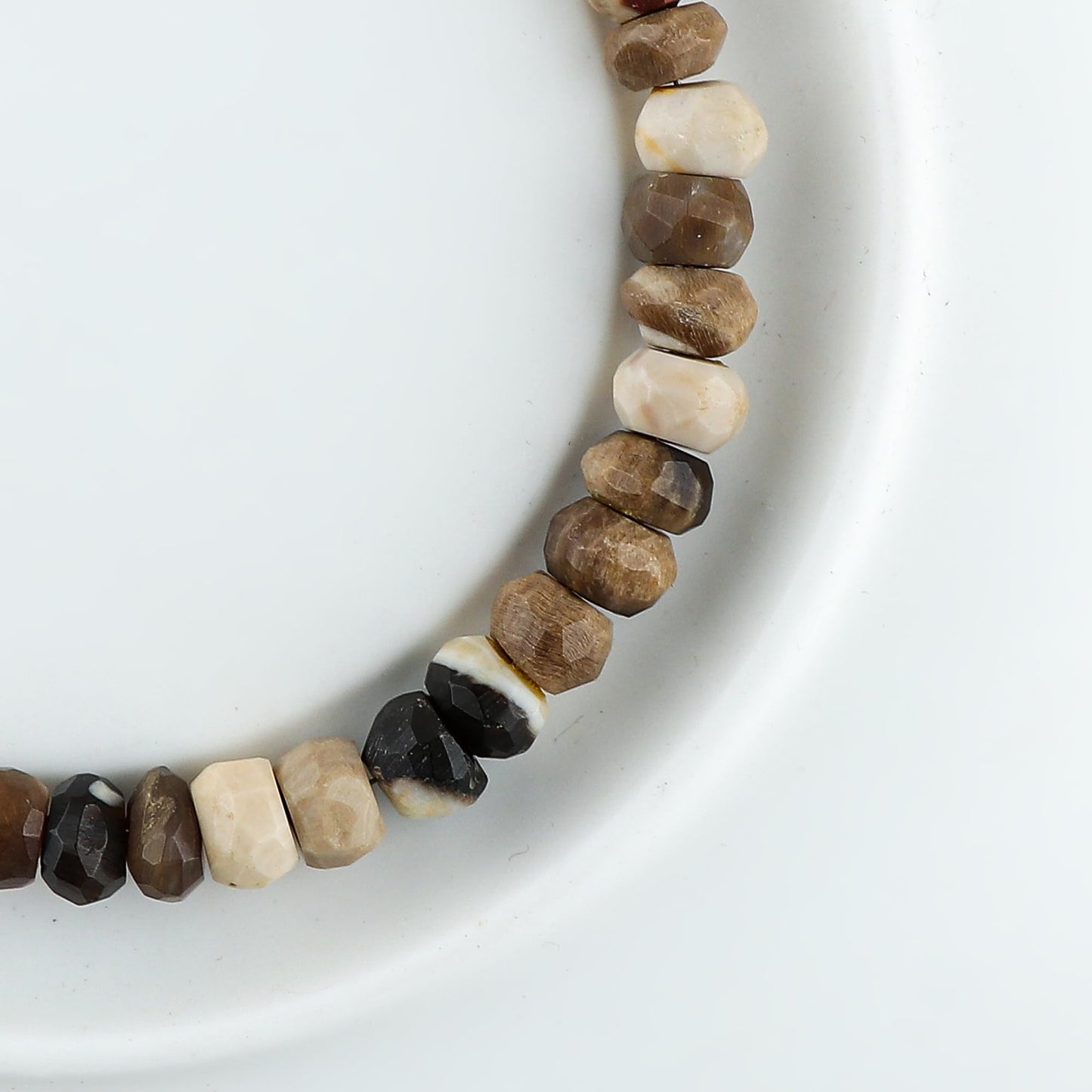 CRYSTALINES Natural Petrified Wood Jasper Gemstone Bolo Bracelet, Faceted Beads Stones, Hypoallergenic Handmade Boho Jewelry for Women, Healing Crystals, Adjustable Silver Chain 6+4inch, Jewelry Gift