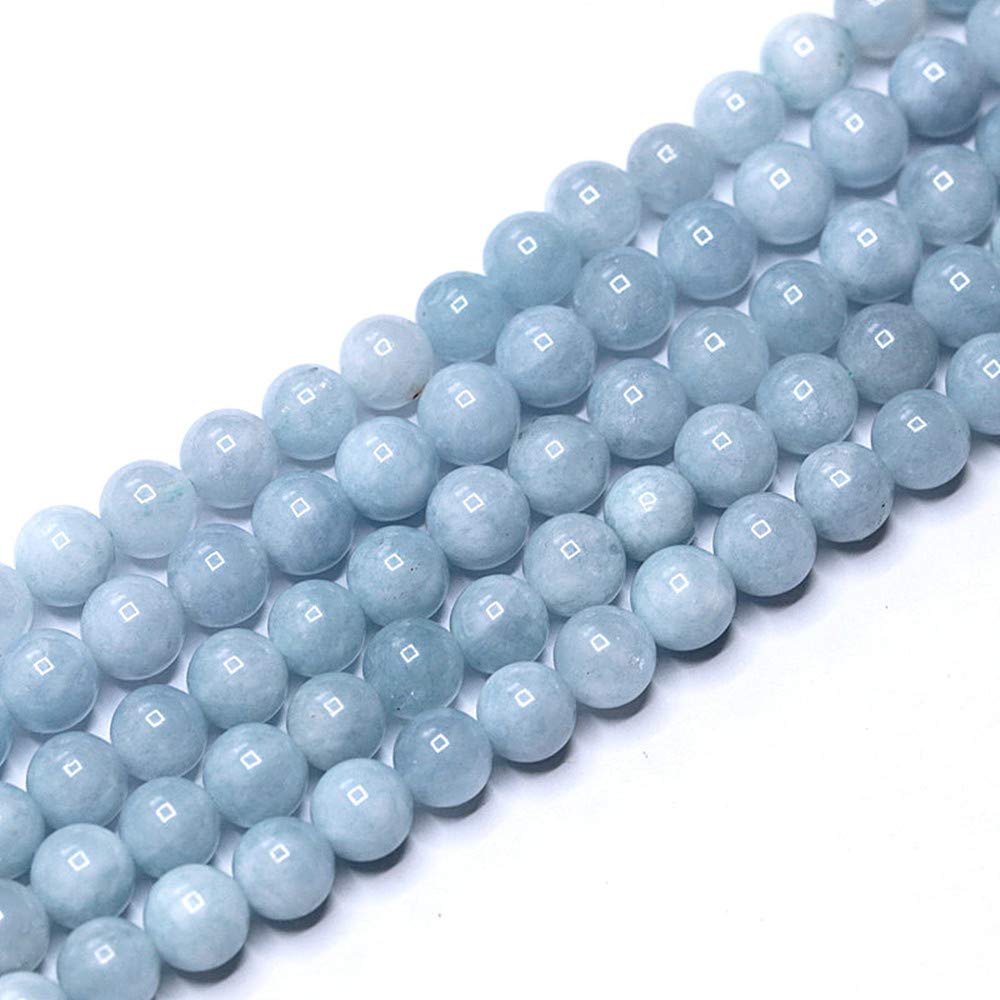 PLTbeads Natural Gemstone Loose Beads Smooth Round Approxi 15 inch DIY Bracelet Necklace for Jewelry Making (8mm, Light Blue Dyed Jade)