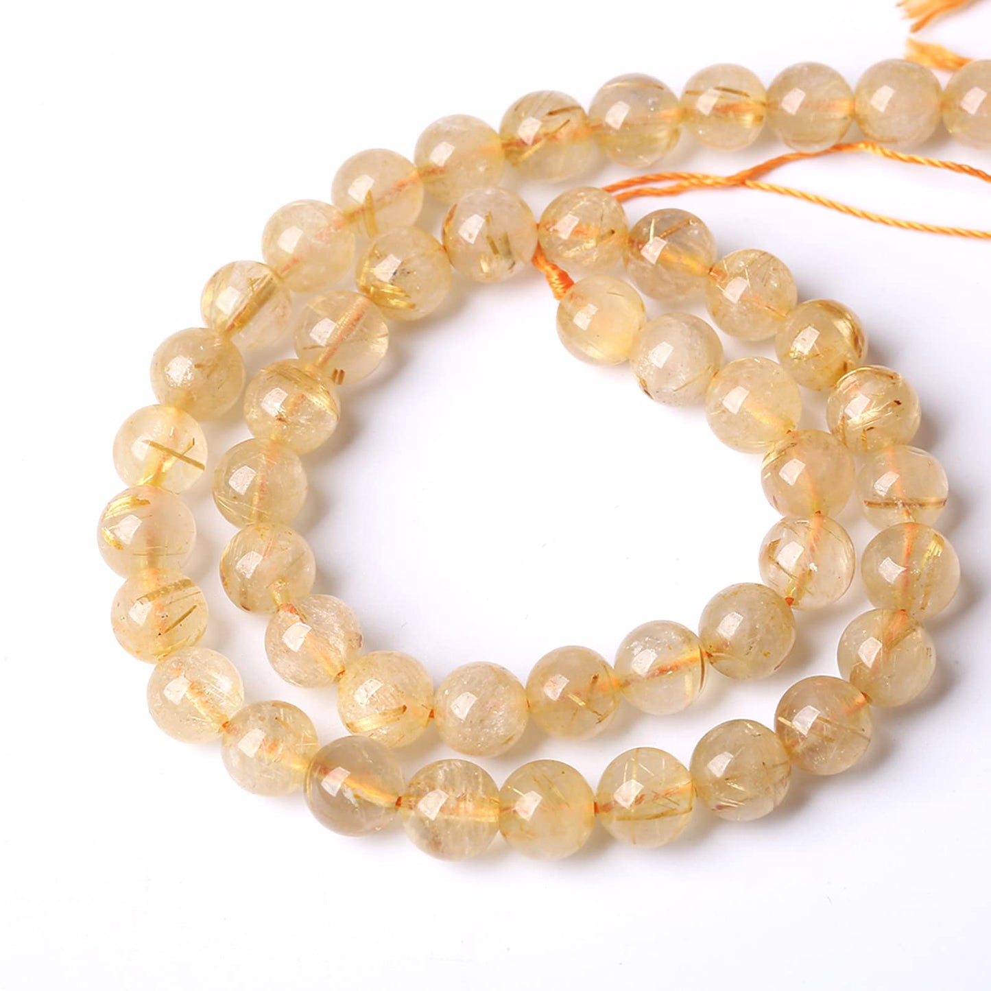 10MM 36PCS Natural Stone Golden Rutile Quartz Beads Gemstone 2A Grade Actinolite Semi Precious Crystal Loose Beads for Jewelry Making DIY Bracelet Necklace 1 Strand