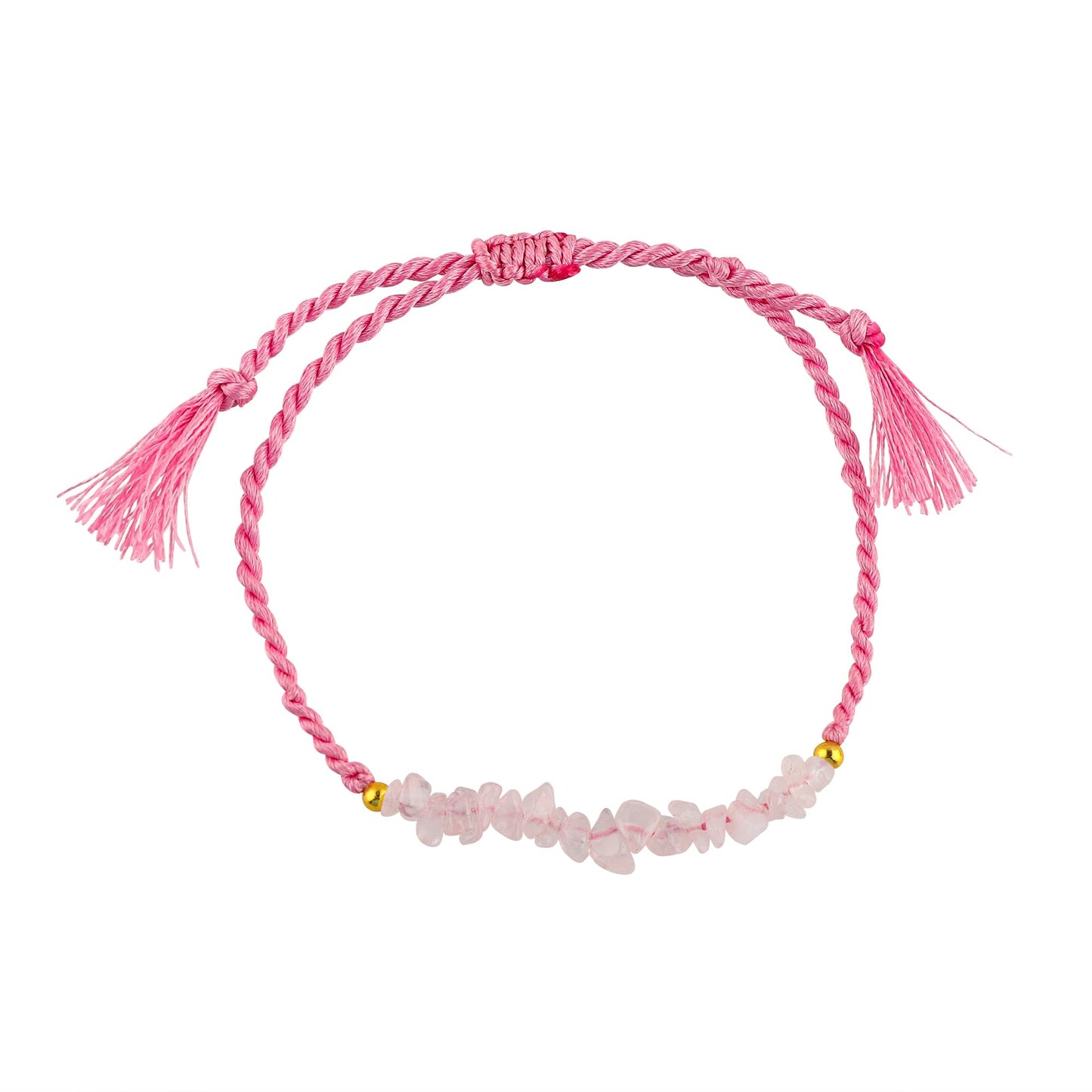TGH Natural Rose Quartz Chips Braided Bracelet Healing Crystals Birthday Gift for Her Resizable Hand Braid Rope Thread Protection Bracelet for Men Women Gemstone Jewelry 7 inch Christmas Gift