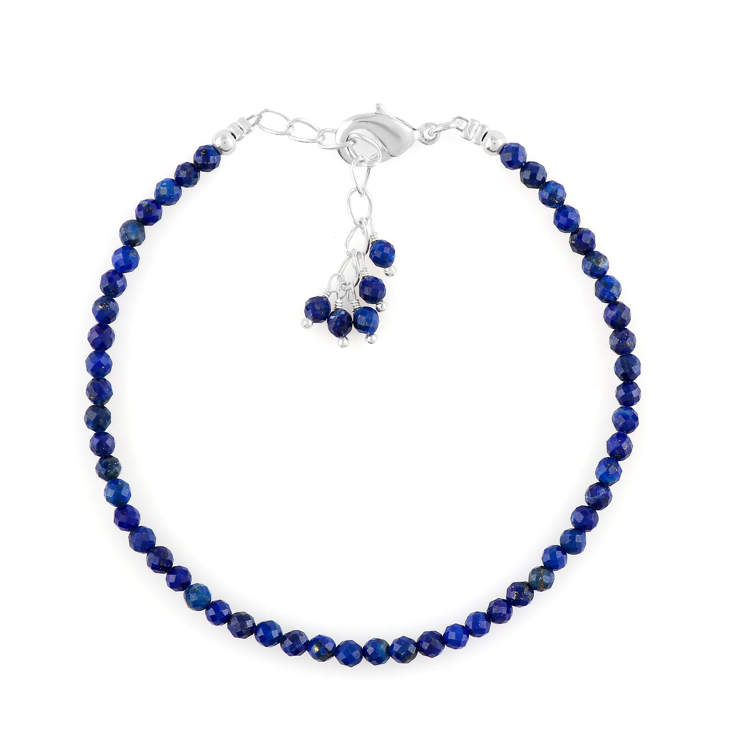 CRYSTALINES Natural Lapis Lazuli Gemstone Bracelets, Faceted Beads Stones, Handmade Boho Hypoallergenic Jewelry for Women, Healing Crystals, Adjustable Silver Plated 7+1inch Birthday Gift
