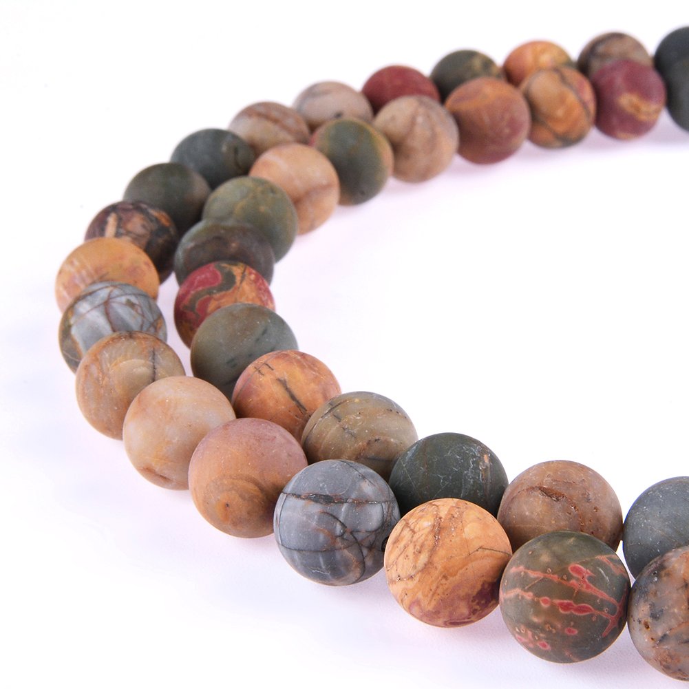 PLTbeads Natural Gemstone Loose Beads Matte Approxi 15.5 inch DIY Bracelet Necklace for Jewelry Making (6mm, Matte Picasso Jasper)