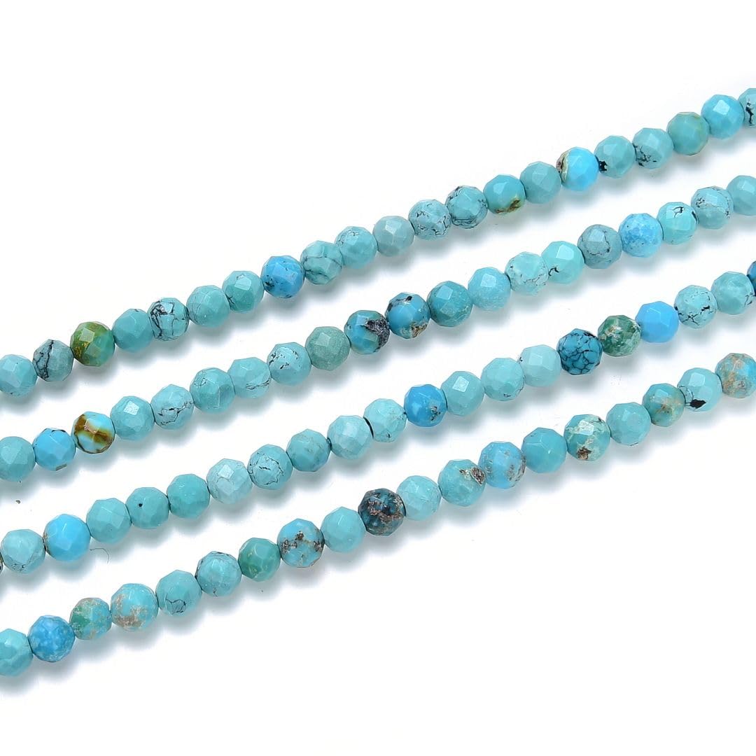 Adabele 15 Inch Natural Green Turquoise Healing Gemstone 4mm (0.16 Inch) Tiny Small Faceted Round Loose Beads Stone Spacer (80-90pcs) for Craft Jewelry Making GK4-15