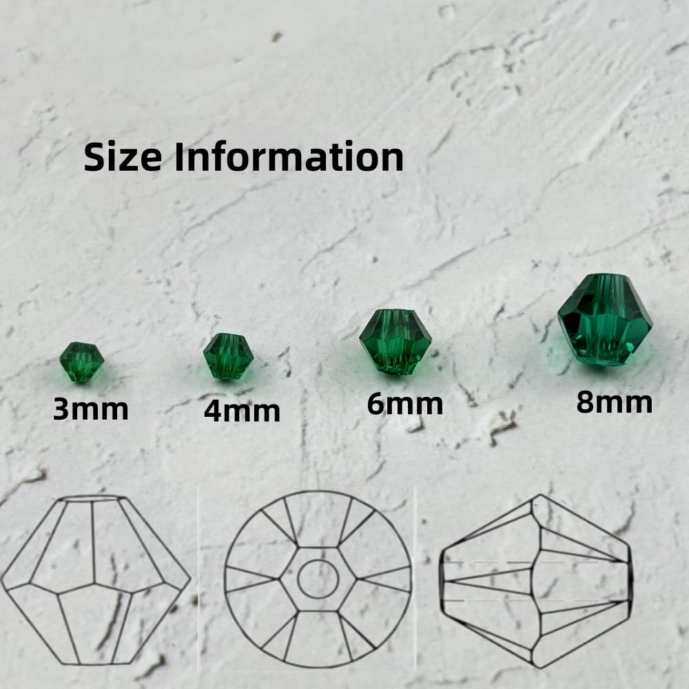 YUEXIGO 500pcs 3mm Bicone Glass Crystal Beads for Jewelry Making, Faceted Bicone Glass Spacer Beads for Bracelet Earring Necklace DIY Craft(Peacock Green)
