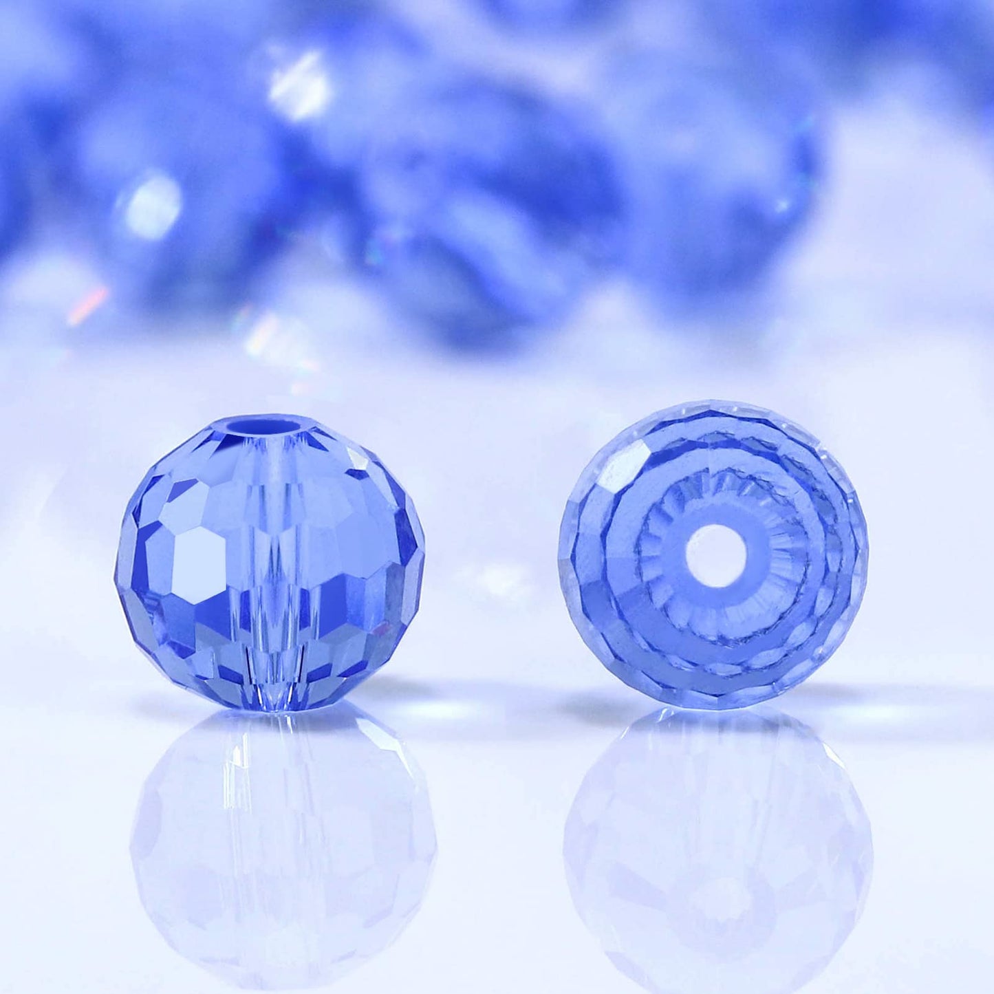 Dowarm 150PCS 6MM Round Crystal Glass Beads for Jewelry Making, Light Blue Faceted Crystal Beads for Crafts Bracelet Wind Chimes Suncatcher, #5003 Crystal Rondelle Spacer Beads, Loose Gemstones