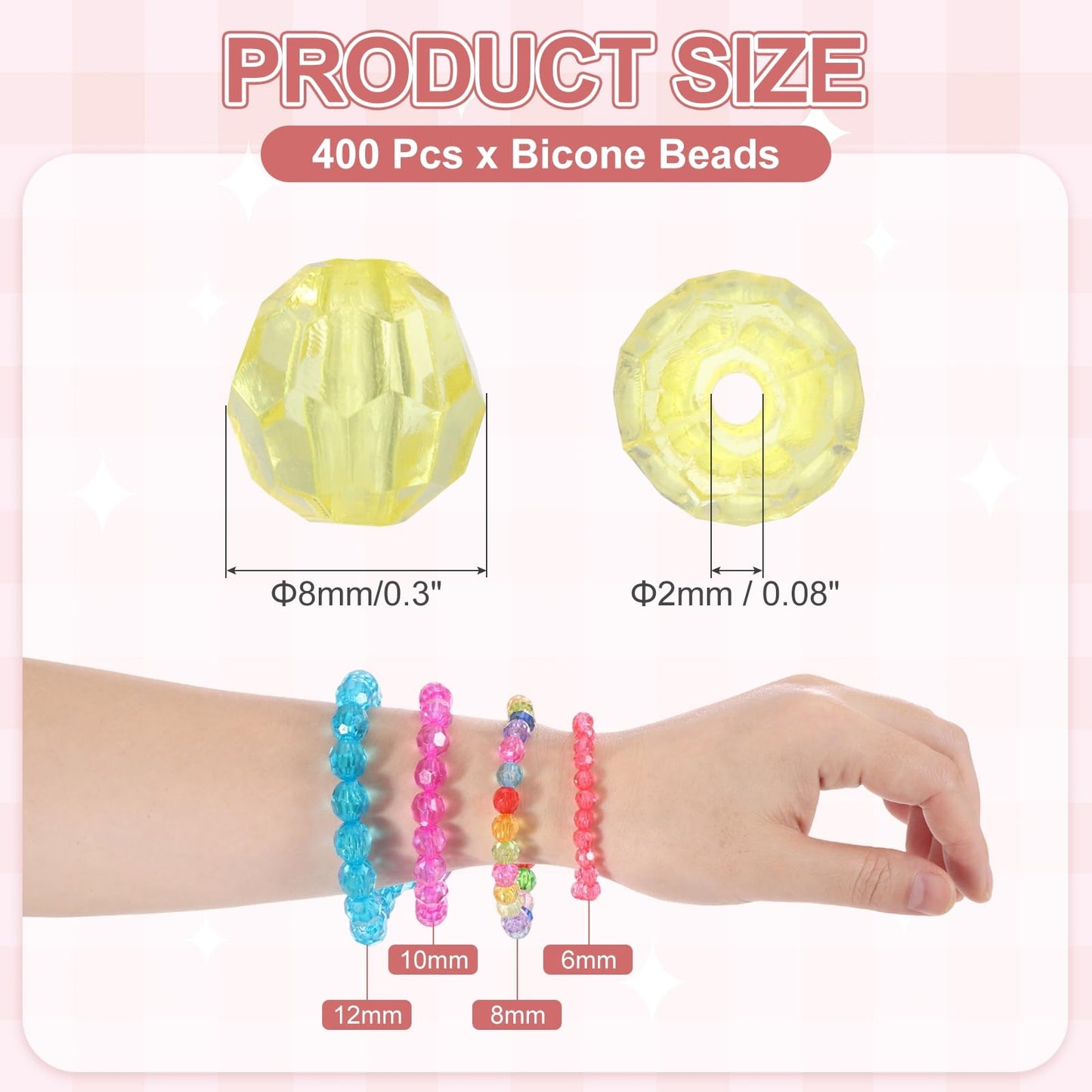 MECCANIXITY 400pcs Czech Faceted Bicone Beads 8mm Glass Spacer Bead Bulk for Jewelry Making & DIY Craft, Lemon Yellow