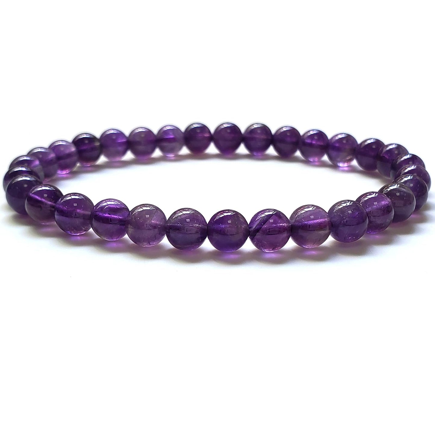 chengmu 6mm Amethyst Stretch Bracelet, Natural Gemstone Round Stone Crystal Beads for Beaded Elastic Bracelet 7.5"