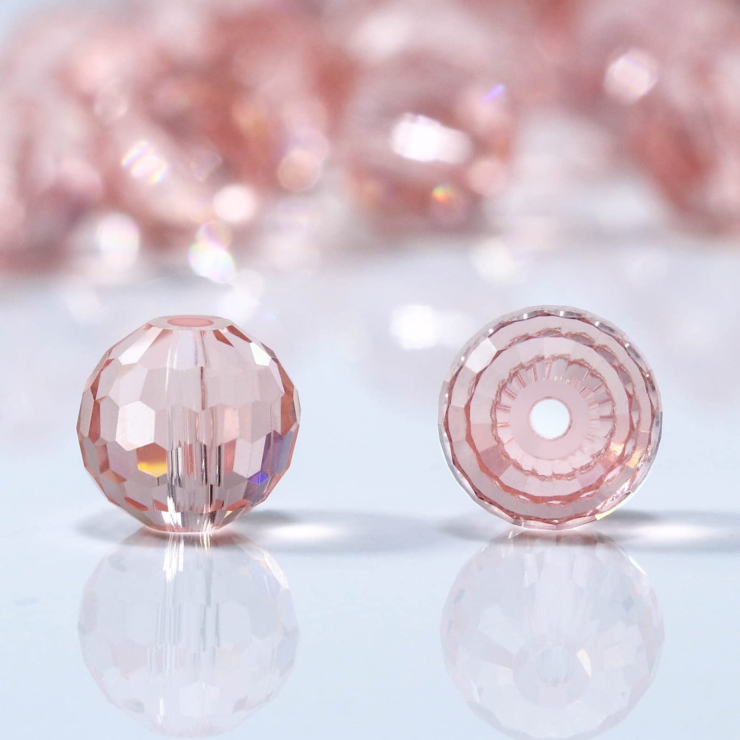 Dowarm 150PCS 6MM Round Crystal Glass Beads for Jewelry Making, Light Rose Faceted Crystal Beads for Crafts Bracelet Wind Chimes Suncatcher, #5003 Crystal Rondelle Spacer Beads, Loose Gemstones