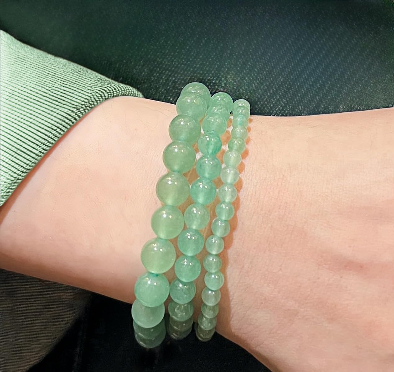 CINSKYING 3Pcs Healing Crystal Green Aventurine Bracelets for Women Men 8mm 6mm 4mm Natural Stone Beaded Stretch Bracelet Jewelry Gifts for Women Girl (T4-Green Aventurine)
