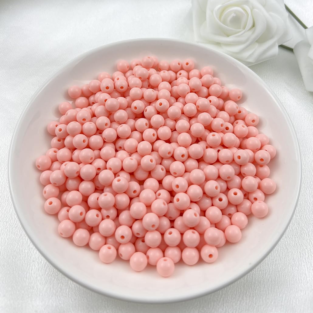 Mulutoo 1000Pieces 6MM Acrylic Round Beads Round Acrylic Balls Chunky Beads Smooth Spacer Plastic Pastel Beads Craft Beads for Necklace and Bracelet Making Crafting Supplies(179-pale Pink)