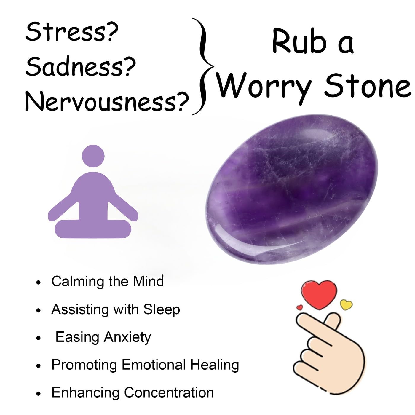 NUKAYAI Thumb Worry Stone Amethyst Crystal Rock Crystals and Healing Stones Oval Natural Fidget Meditation Accessories Gemstones Trinkets Pocket Stress Relief Gifts Anxiety Relief Items for Women Men