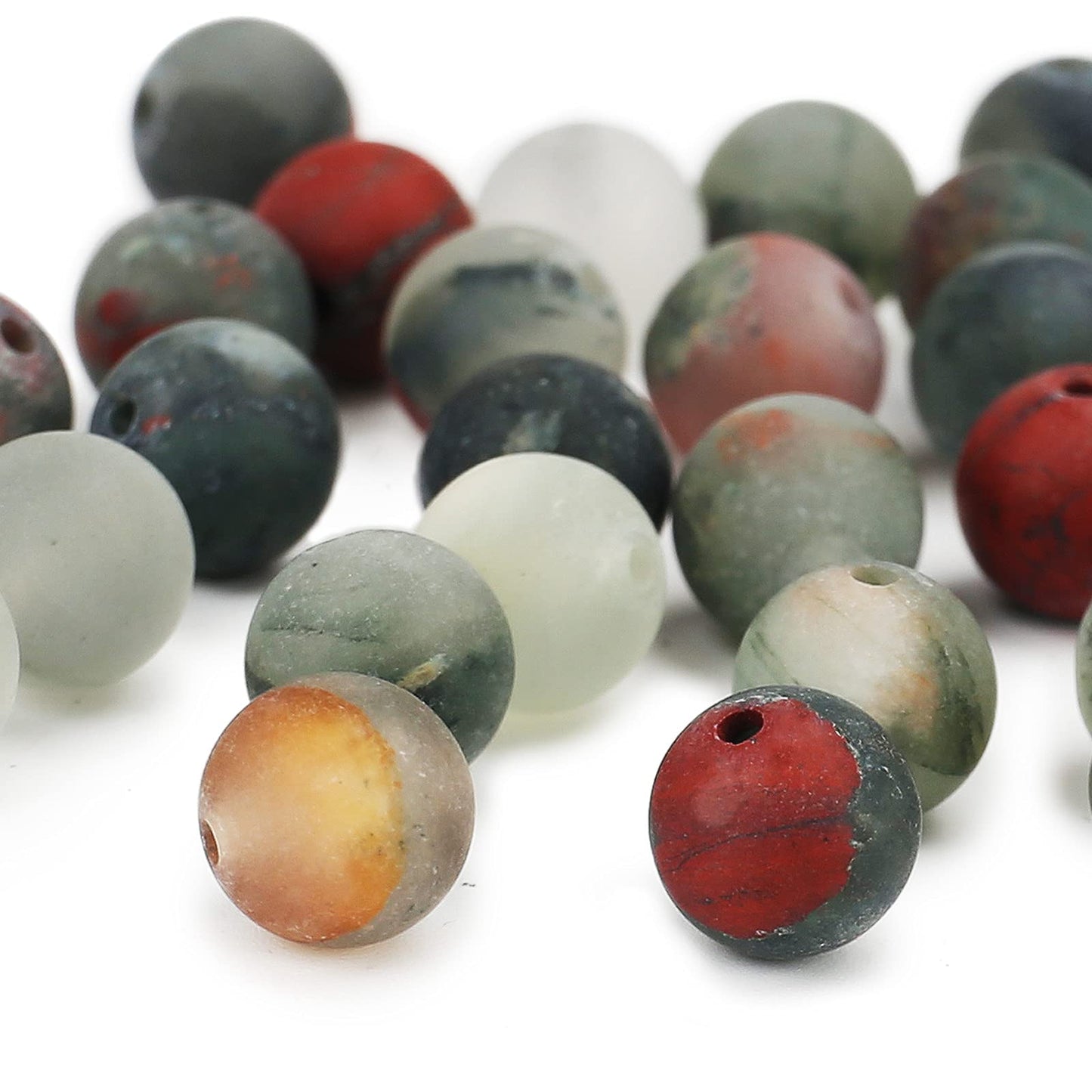 Natural Matte African Bloodstone Beads, 6MM Round Frosted Unpolished Loose Gemstone Beads for Bracelet Necklace Jewelry Making, Energy Stone Healing Power with Stretch Beading Cord