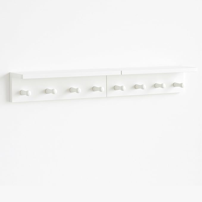 Entrance Coat Rack ，Coat Hooks, Wall-Mounted Wooden Hook Rack, Wall-Mounted Shelves are Very Suitable (White Color Finish—A-2)