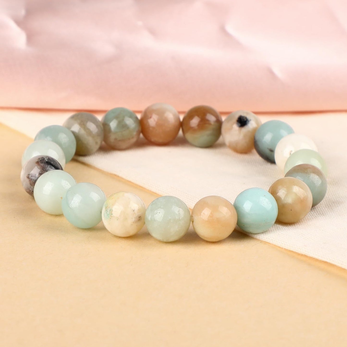 LPBeads Handmade Natural Gemstone Stretch Elastic 10mm Mulitcolor Amazonite Bracelet Healing Crystal Round Stone Beads Jewelry Gifts for Women Men