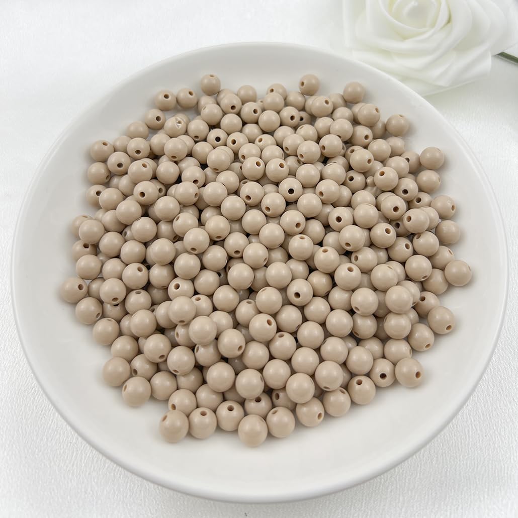Mulutoo 200Pieces 10MM Acrylic Round Beads Round Acrylic Balls Chunky Beads Smooth Spacer Plastic Pastel Beads Craft Beads for Necklace and Bracelet Making Crafting Supplies(199-light Brown)