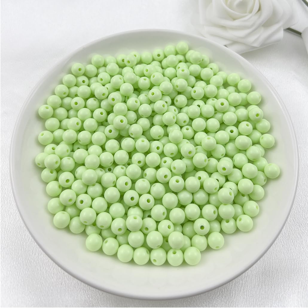 Mulutoo 1000Pieces 6MM Acrylic Round Beads Round Acrylic Balls Chunky Beads Smooth Spacer Plastic Pastel Beads Craft Beads for Necklace and Bracelet Making Crafting Supplies(195-light Green)