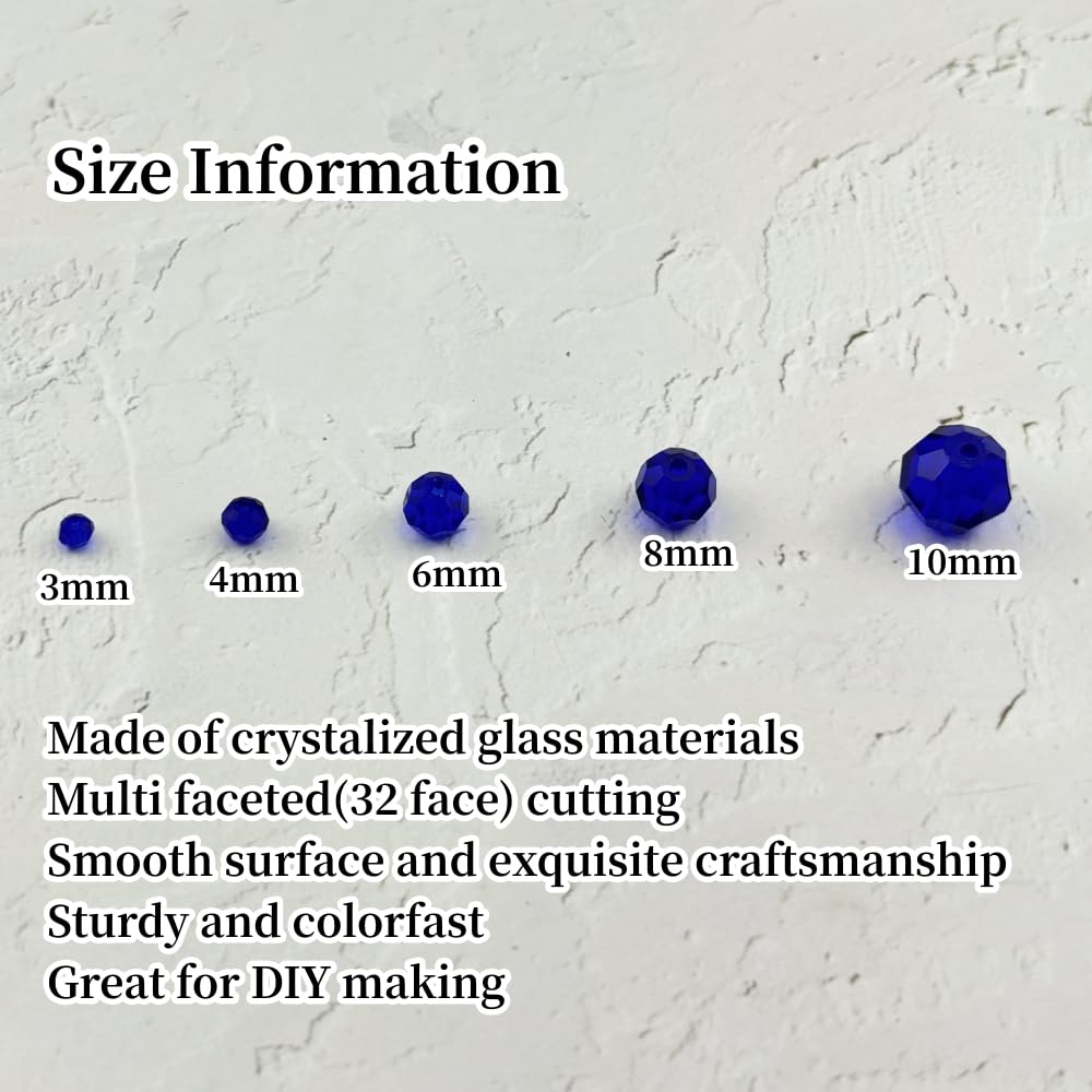 YUEXIGO 400pcs 4mm Round Crystal Glass Beads for Jewelry Making, Faceted Crystal Glass Spacer Beads for Bracelet Earring Necklace DIY Craft(Dark Blue)