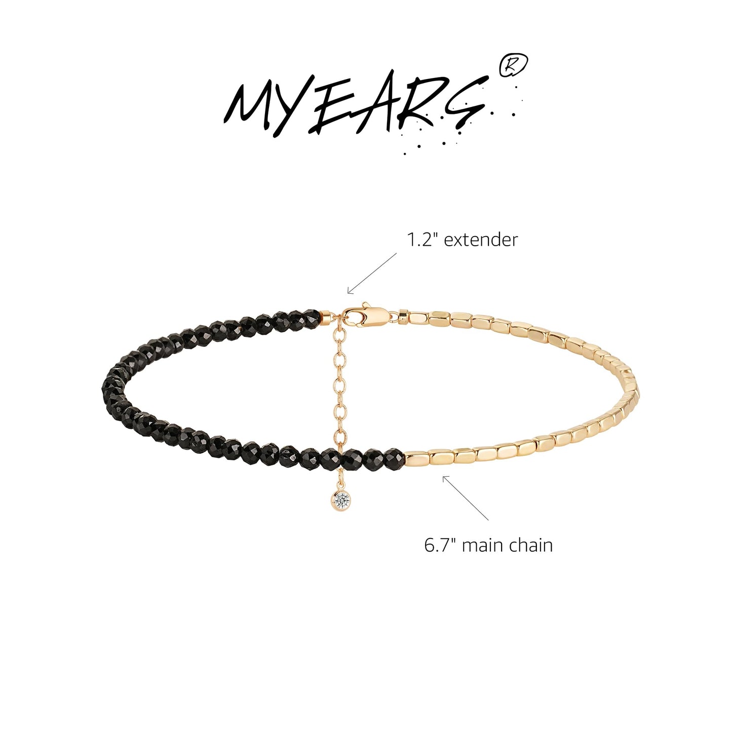 MYEARS Women Beaded Bracelet Gold Gemstone Spinel 14K Simple Dainty Handmade Chain Everyday Boho Beach Jewelry