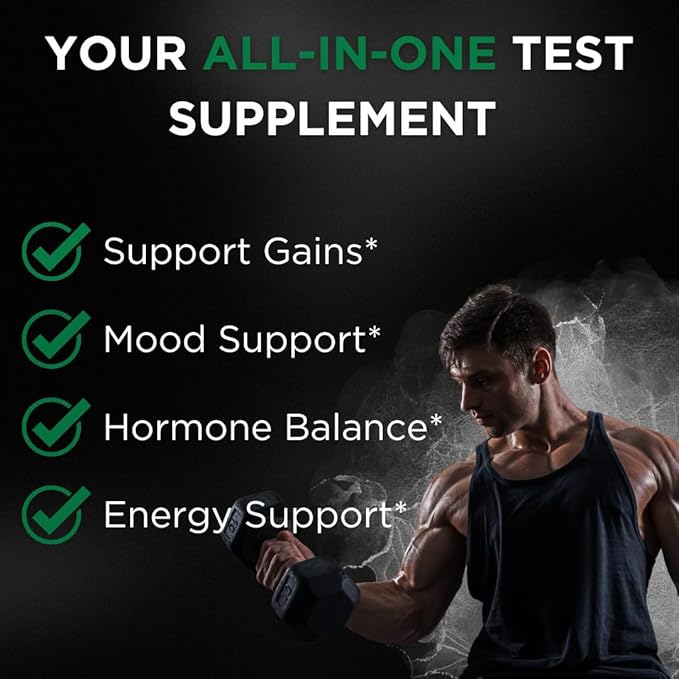 TESTPLUS+ 8-in-1 Testosterone Supplement for Men, 10X Strength Testosterone Booster, Libido Booster & Muscle Builder for Men, Tongkat Ali, Fadogia Agrestis, Turkestanica, Ashwagandha, Tribulus