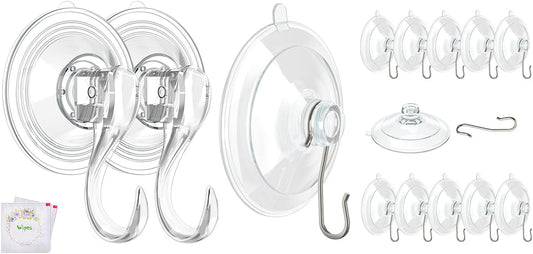 VIS'V Suction Cup Hooks - 2 Large & 12 Small Metal Hooks for Strong Hold | Home Organization