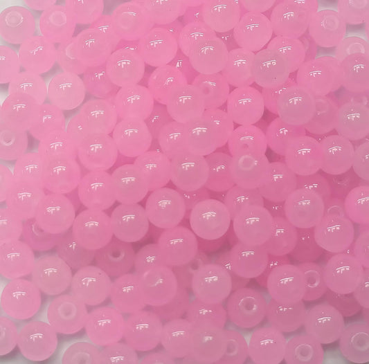 200PCS Glass Beads 8mm Glass Beads for Bracelets Necklaces Jewelry Making DIY Crafts (Pure Pink)