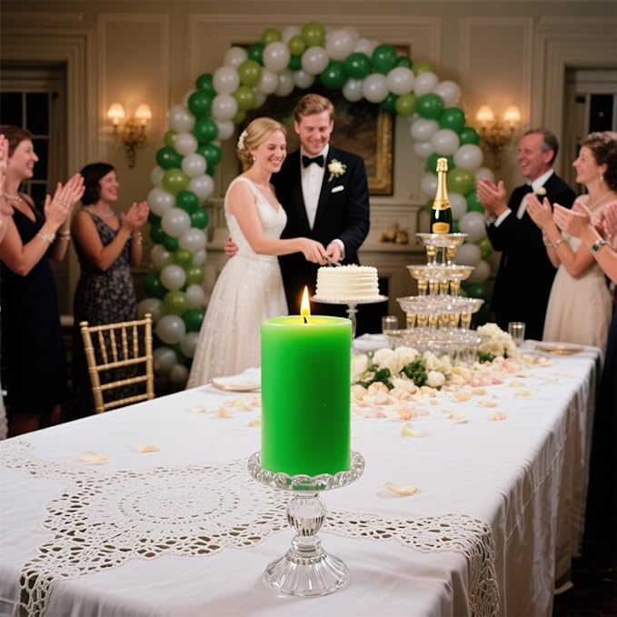 6 Packs 2.75x3.25 Inch Light Green Color Pillar Candles, Unscented Dripless Non-Toxic Smokeless Clean Long Lasting Cylinder Candles for St. Patrick's Day Home Dinner Table Power Outage Emergency