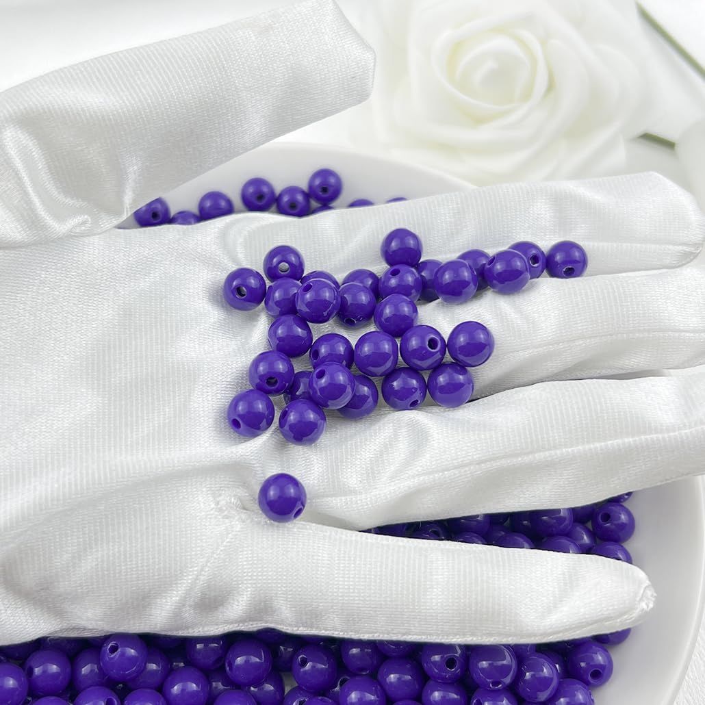 Mulutoo 400Pieces 8MM Acrylic Round Beads Round Acrylic Balls Chunky Beads Smooth Spacer Plastic Pastel Beads Craft Beads for Necklace and Bracelet Making Crafting Supplies(187-deep Purple)