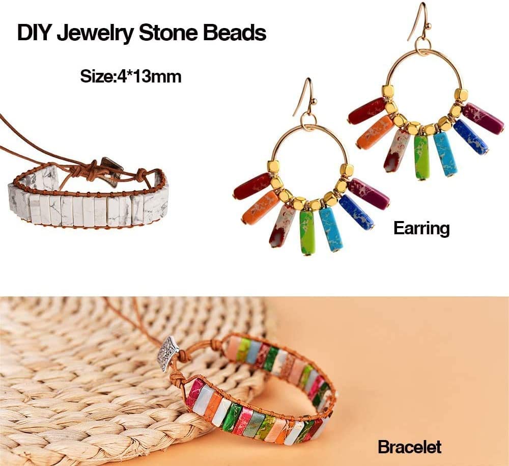 4x13mm Natural Stone Picasso Rectangular Column Tube Cylinder Spacer Loose Beads Gemstone for DIY Bracelets Necklace Jewelry Making Strand 15 Inch (28-30pcs)