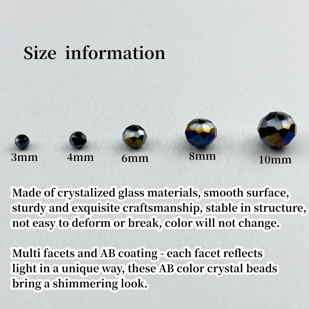 YHYPOCI 200pcs 6mm Crystal Glass Beads for Crafts Faceted Rondelle Glass Beads for Jewelry Making Crystal Spacer Beads for Necklaces Bracelets Earrings DIY Craft(Black AB)