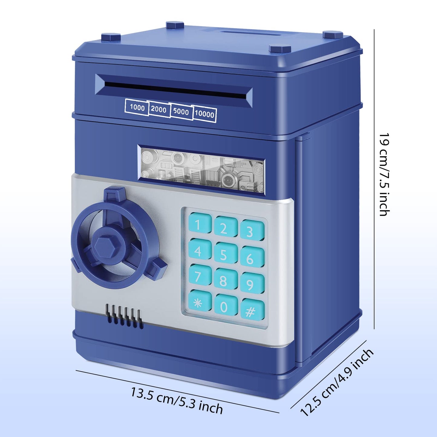 GuDoQi Piggy Bank for Boys Electronic Coin Money Bank Toy for 3 4 5 6 7 8 9 10 Year Old Children, Mini ATM Cash Coin Saving Box for Birthday Gifts Kids Age 3-10, Navy