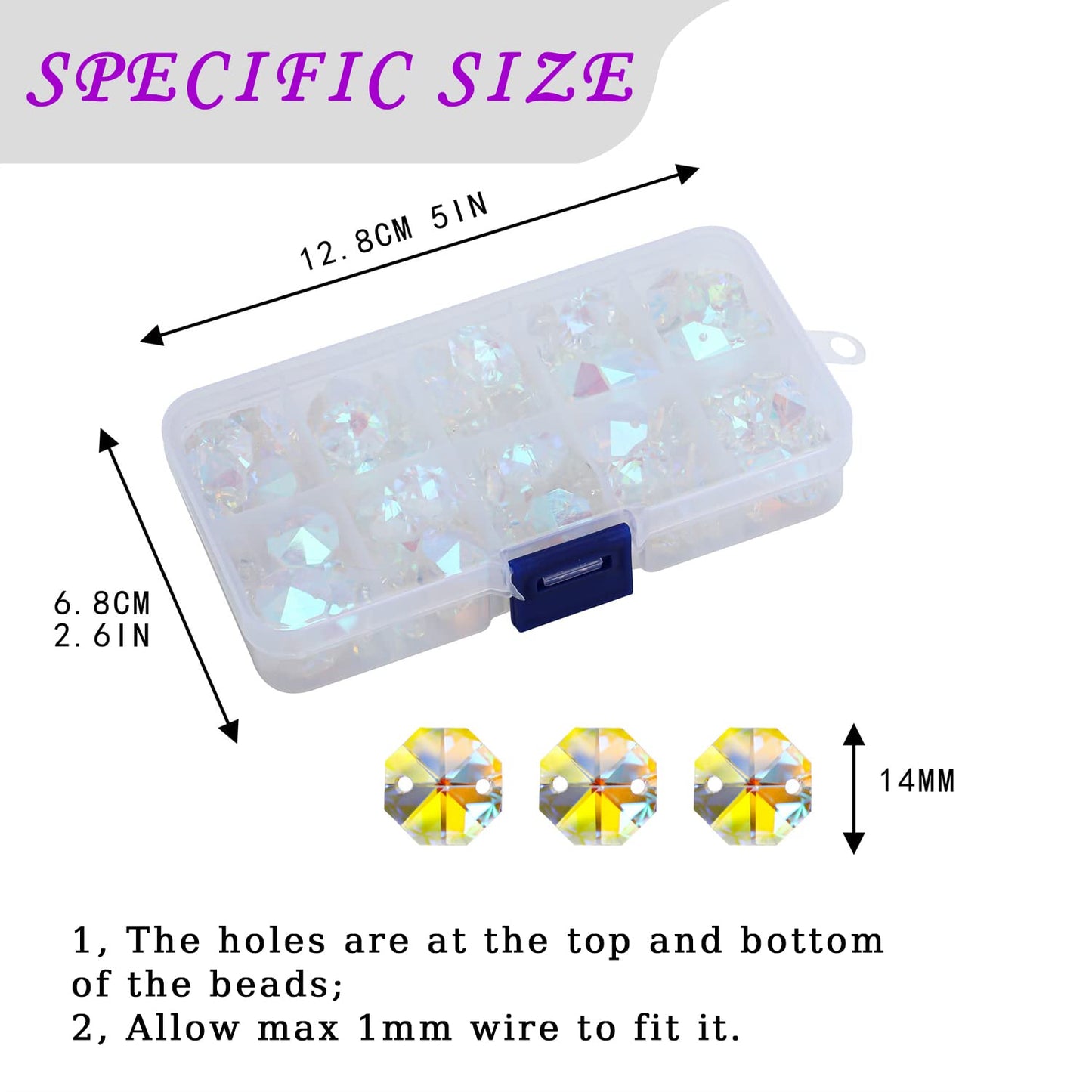 14mm 100pcs AB Octagon Beads Crystal Prisms Suncatcher, Ideal for Jewelry Making, Chandelier Crystals DIY Parts, Chandelier Replacements,Arts Crafts Sun Catcher Crystals