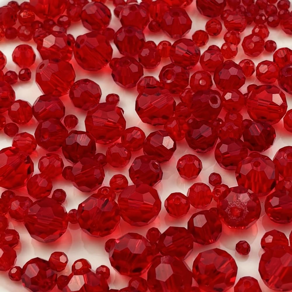 Honkoolly 480pcs Crystal Glass Beads 3mm 4mm 6mm 8mm 10mm Round Faceted Glass Spacer Beads for Bracelets Necklace Earring DIY Jewelry Making Craft(Red)