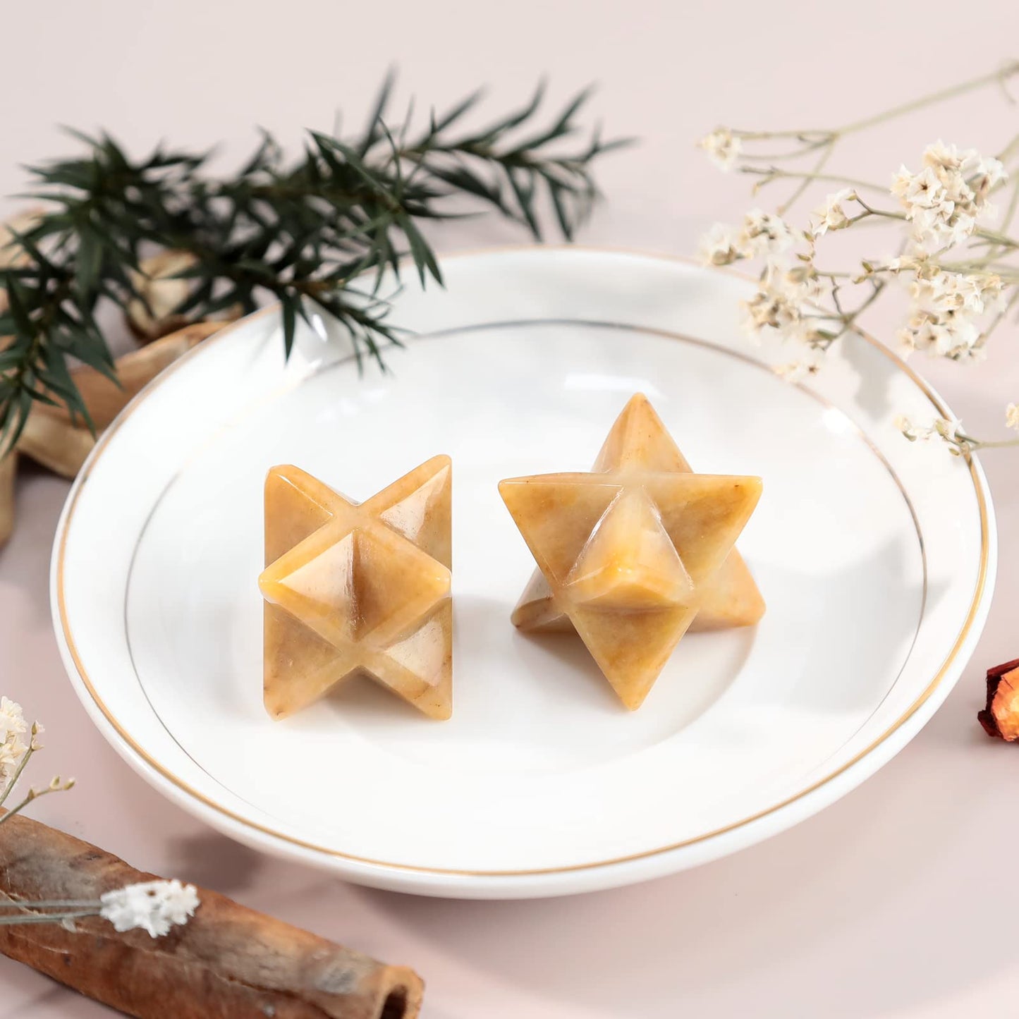Loveliome Natural Yellow Jade Merkaba Crystal Protection Sacred Meditation Energy Generator Healing Chakra Six-Pointed Star 1 Inch
