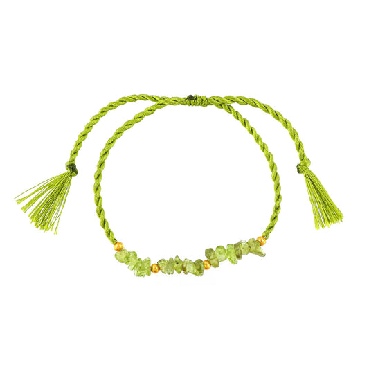 GEMSYMPHONY Peridot Gemstone Chips Rope Bracelet – Adjustable Handmade Crystal Chip Bead Bracelet for Women & Men, Natural Stone Healing Jewelry, Boho Style, Unisex Spiritual Gift (Peridot)