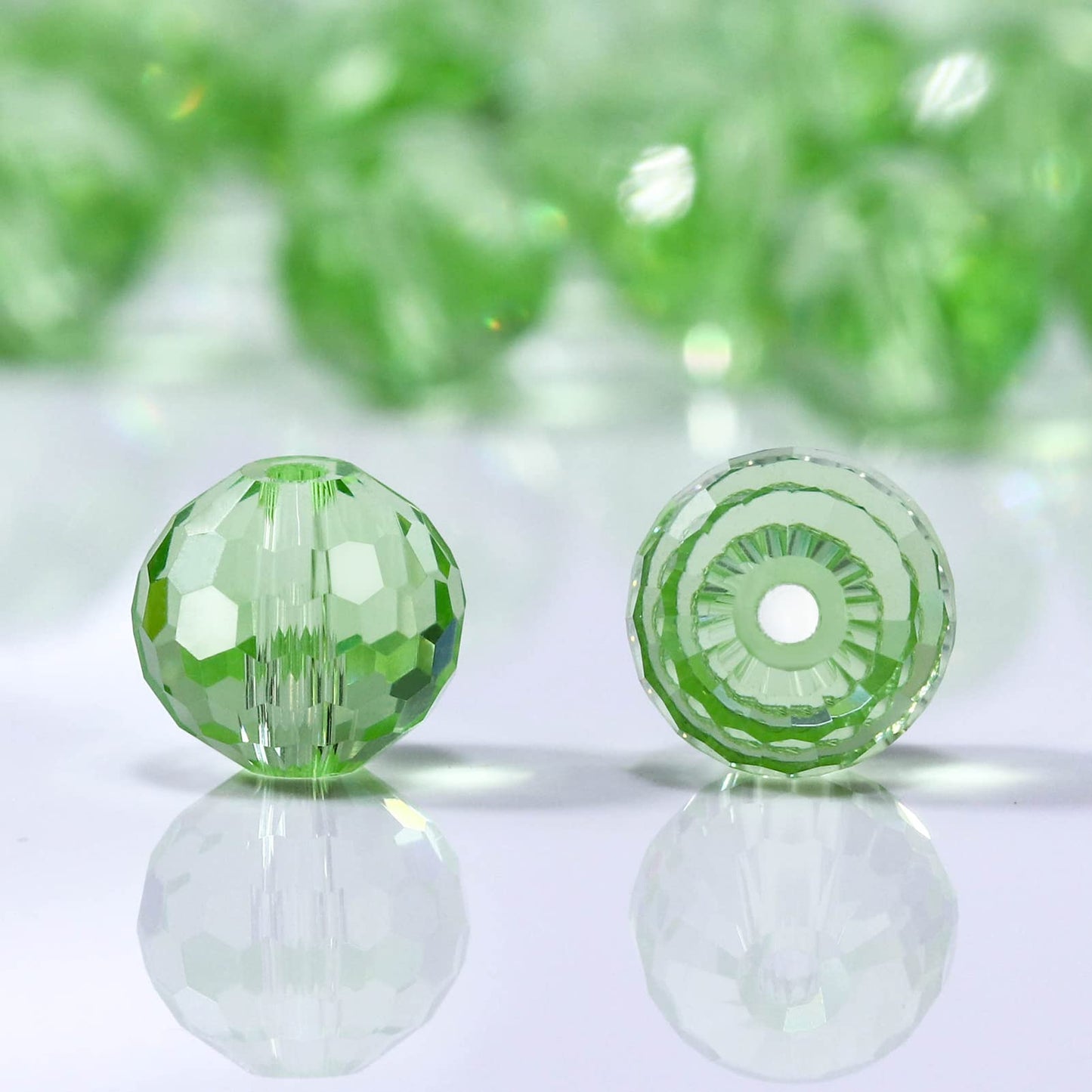 Dowarm 100PCS 8MM Crystal Glass Beads for Jewelry Making, Light Green Faceted Crystal Beads for Crafts Bracelet Wind Chimes Suncatcher, #5003 Rondelle Spacer Beads, Loose Gemstones
