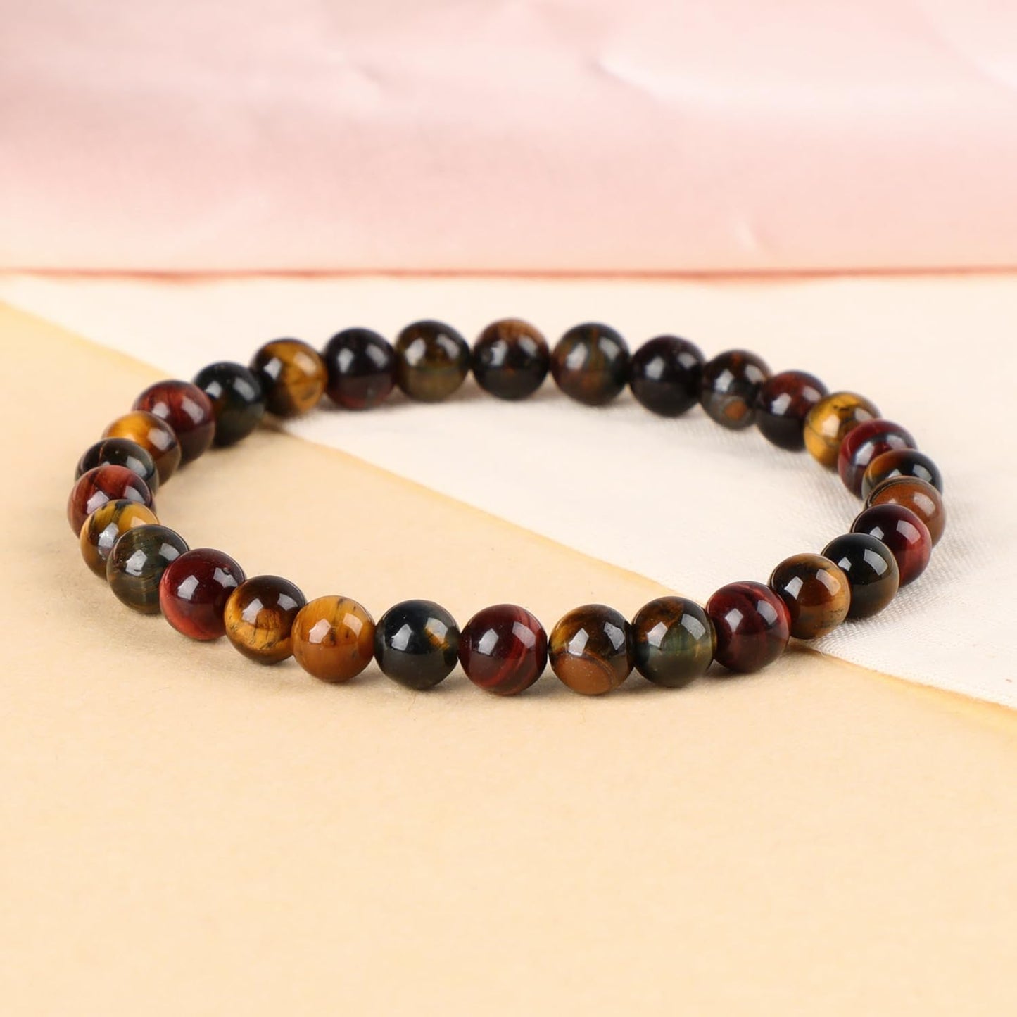 LPBeads Handmade Natural Gemstone Stretch Elastic 6mm Multicolor Tiger's Eye Bracelet Healing Crystal Round Stone Beads Jewelry Gifts for Women Men