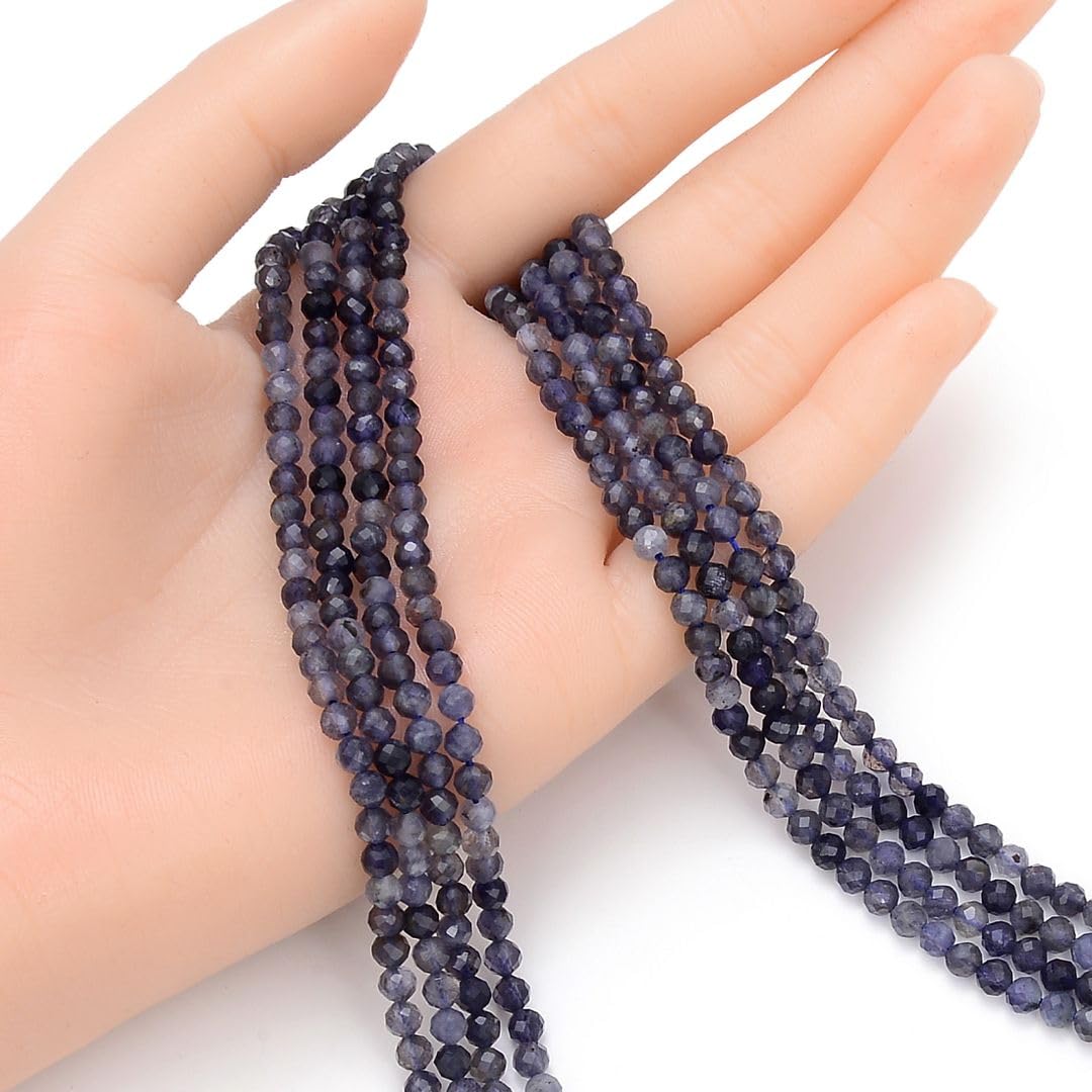Adabele 15 Inch Natural Iolite Dichroite Healing Gemstone 4mm (0.16 Inch) Tiny Small Faceted Round Loose Beads Stone Spacer (85-95pcs) for Craft Jewelry Making GK4-20
