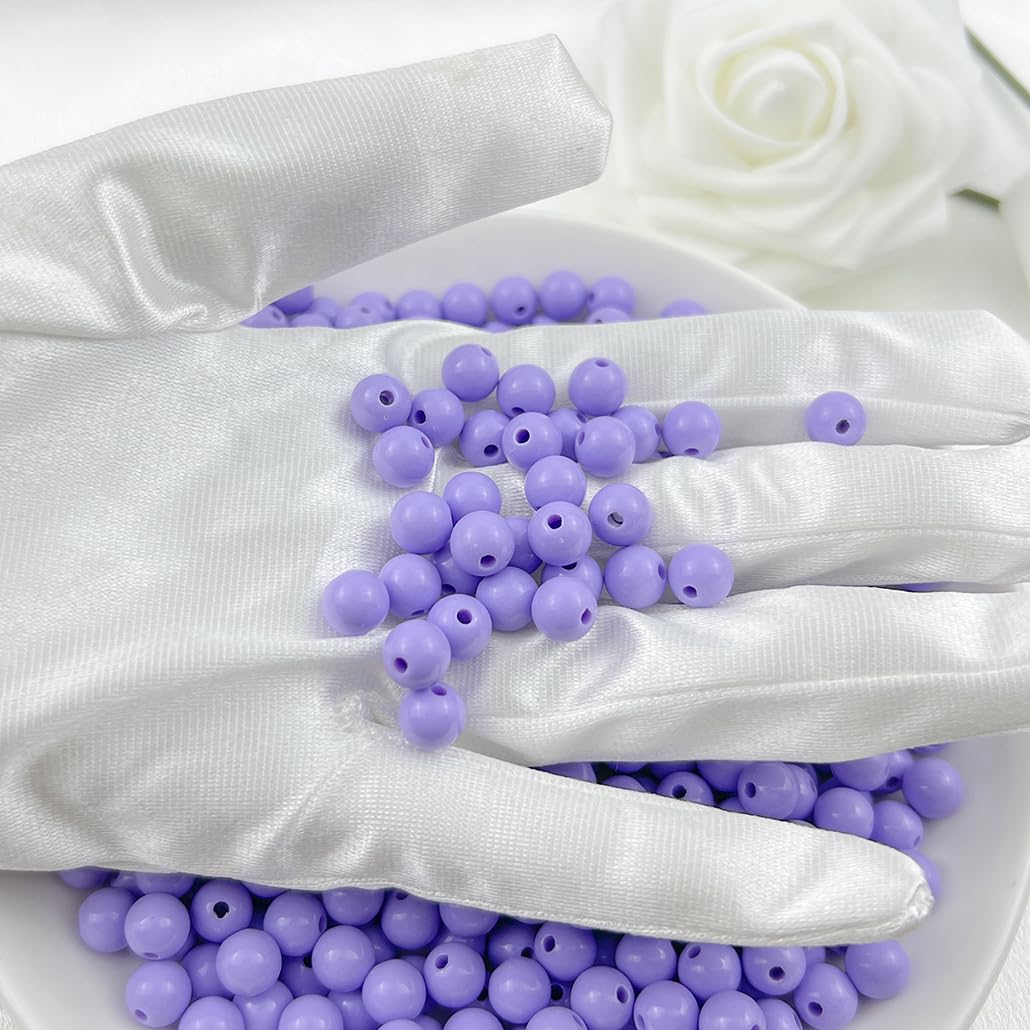 Mulutoo 400Pieces 8MM Acrylic Round Beads Round Acrylic Balls Chunky Beads Smooth Spacer Plastic Pastel Beads Craft Beads for Necklace and Bracelet Making Crafting Supplies(185-light Purple)
