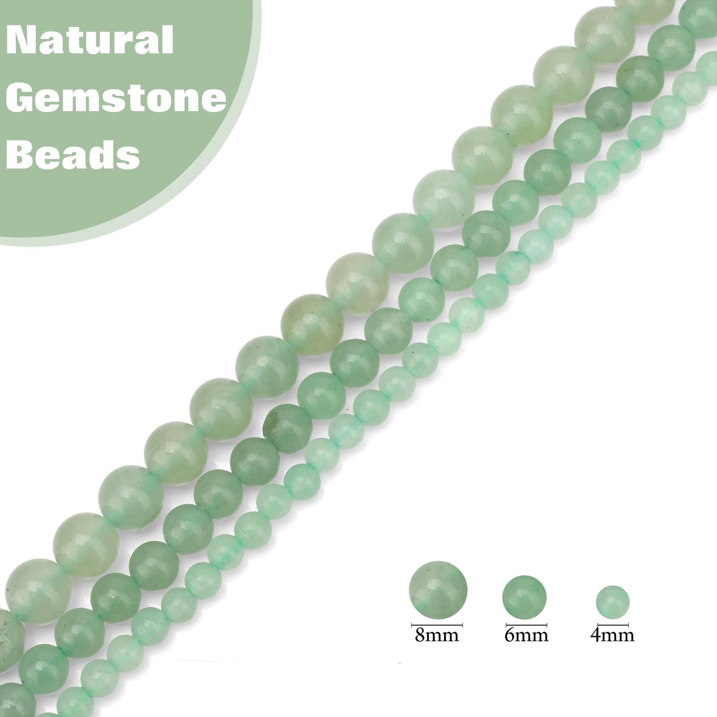 Vinswet 45pcs 8mm Green Aventurine Natural Stone Beads Round Genuine Real Stone Beading Loose Gemstones DIY Smooth Bead for Bracelet Necklace Earrings Jewelry Making