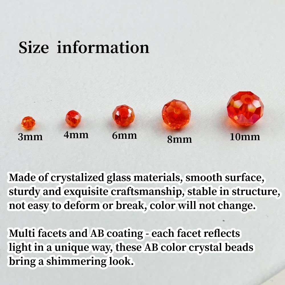 YHYPOCI 200pcs 6mm Crystal Glass Beads for Crafts Faceted Rondelle Glass Beads for Jewelry Making Crystal Spacer Beads for Necklaces Bracelets Earrings DIY Craft(Orange AB)
