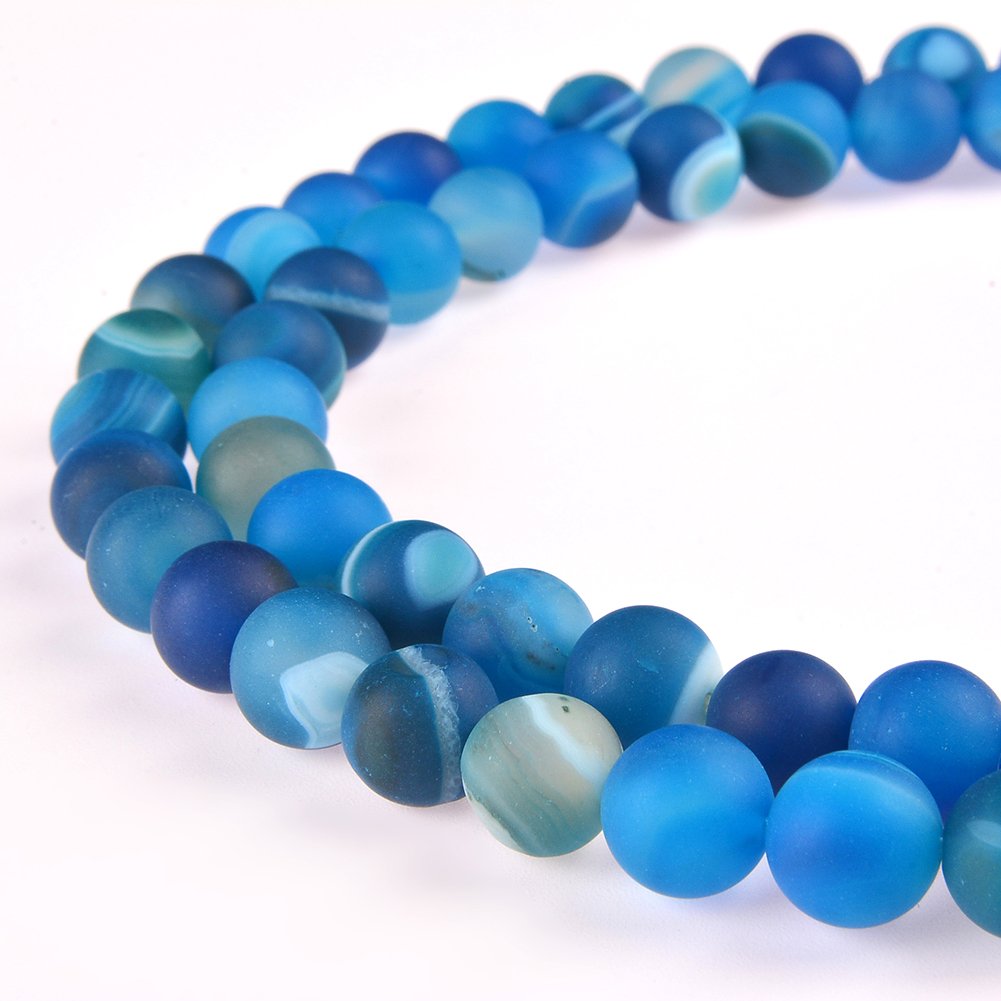 PLTbeads Natural Gemstone Loose Beads Matte Approxi 15.5 inch DIY Bracelet Necklace for Jewelry Making (6mm, Matte Blue Stripe Agate)