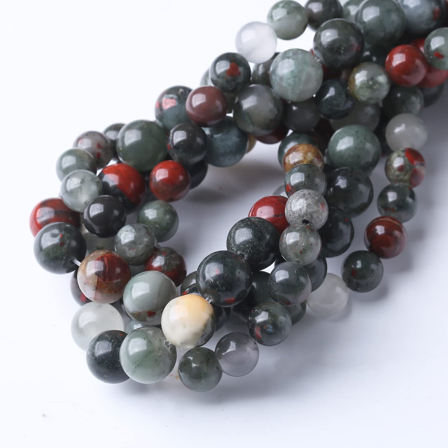 36PCS 10MM Natural African Bloodstone Stone Beads Energy Healing Beads for DIY Jewelry Bracelet Necklace Making for Jewelry Making15Inch