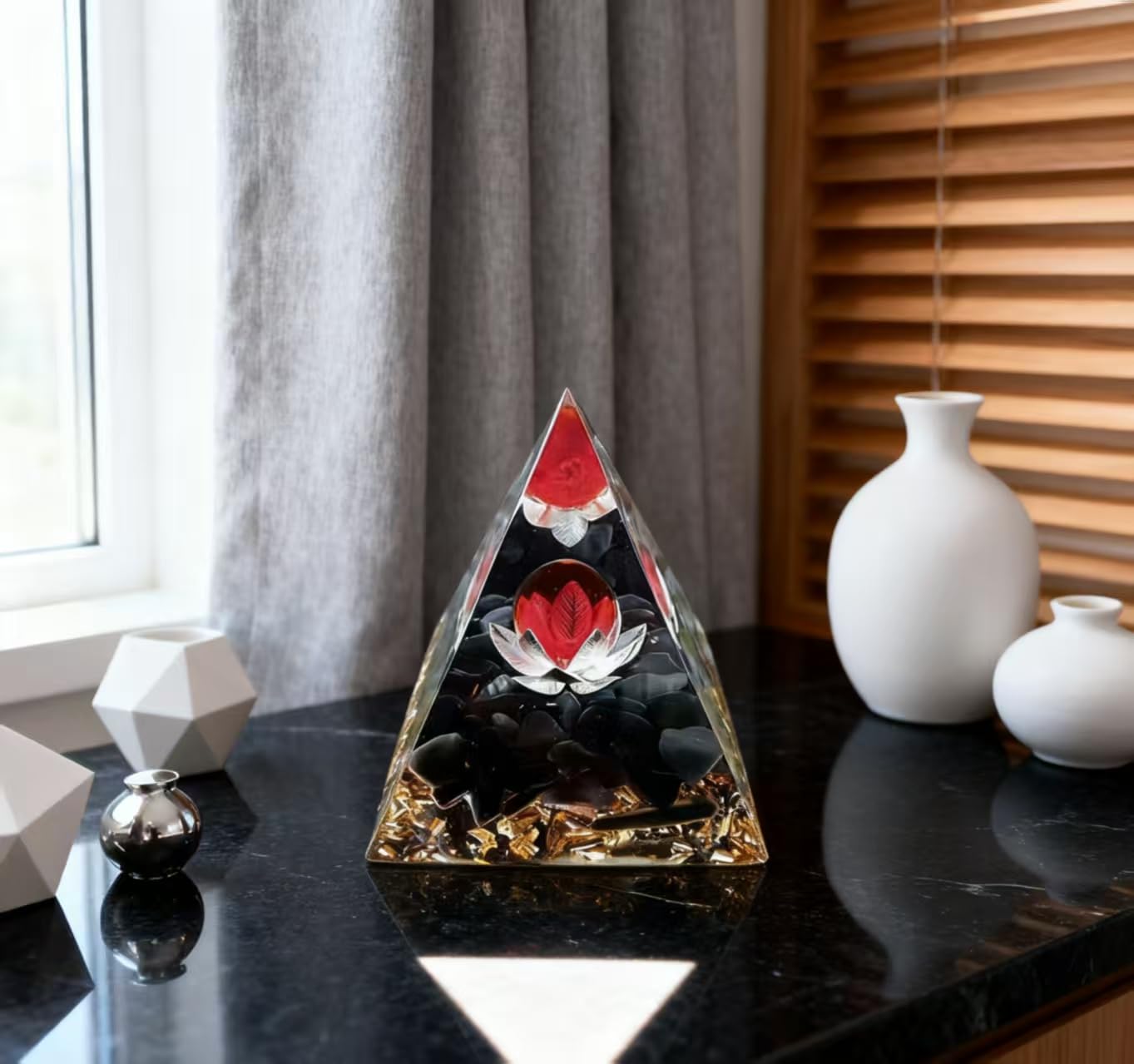 ycyingcheng Moonstone Crystal Orgone Pyramid Ogan Crystal Energy Tower, Nature Reiki Chakra Crushed Stone Jewelry, Crystal Pyramid for Home Decor (Crystal Pyramid-28)