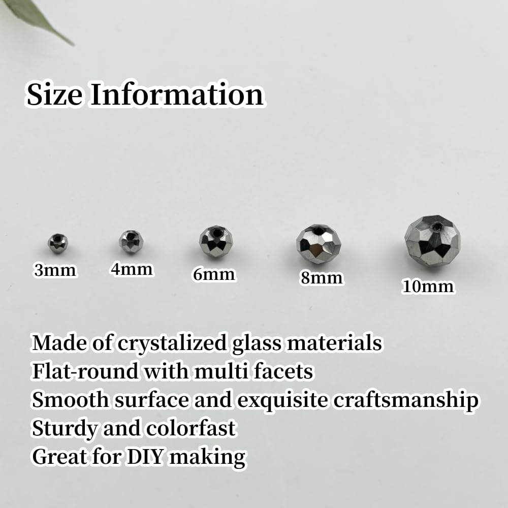 YUEXIGO 250pcs 6mm Crystal Glass Beads for Jewelry Making, Faceted Rondelle Glass Spacer Beads for Wind Chimes Bracelet Earring Necklace DIY Craft(Silver)