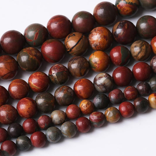 36PCS 10MM Natural Picasso Jasper Round Loose Stone Beads for Jewelry Making DIY Energy Stone Healing Power Bracelet 15"
